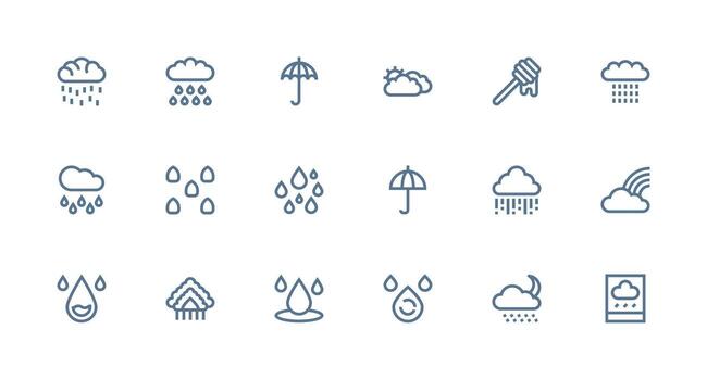 Drizzle Design Icons featuring 18 in Strong Stroke Line Style Optimized Icon Pack for Digital Products vector