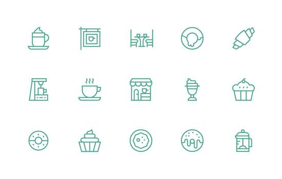 Regular Line Icons from Coffee Shop Set with 15 Vectors Neatly Designed Icons for Web Platforms