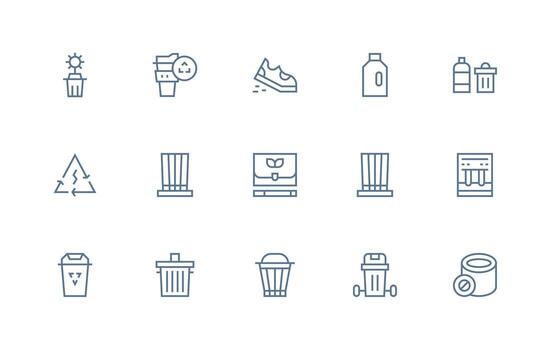 Recycle Design Icons featuring 15 in Regular Line Style Layout Icon Collection vector