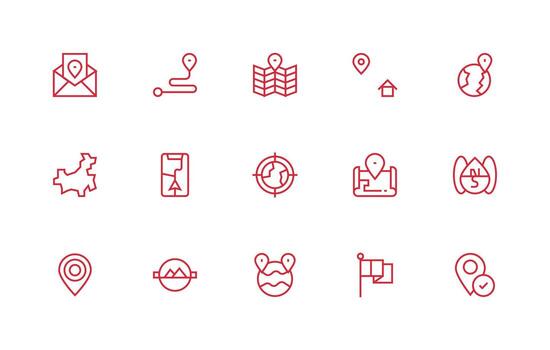 Geographic Icon Collection with 15 Regular Line Designs Neatly Designed Icons for Web Platforms vector