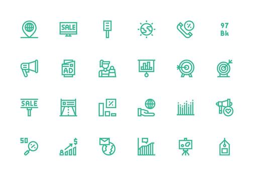Marketing Icon Set with 24 Thick Line Line Graphics App Icon Pack vector