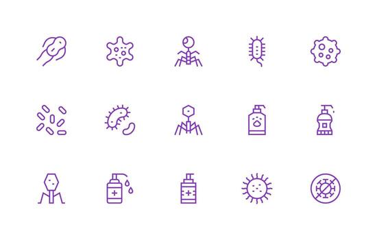 15 Regular Line Designs for Germ Icons Customizable Icon Series for Mobile Screens vector
