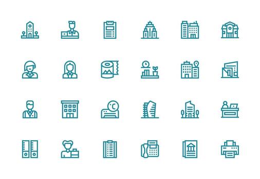 grueso línea línea estilo oficina íconos con 24 vectores flexible icono sistema para web interfaces
