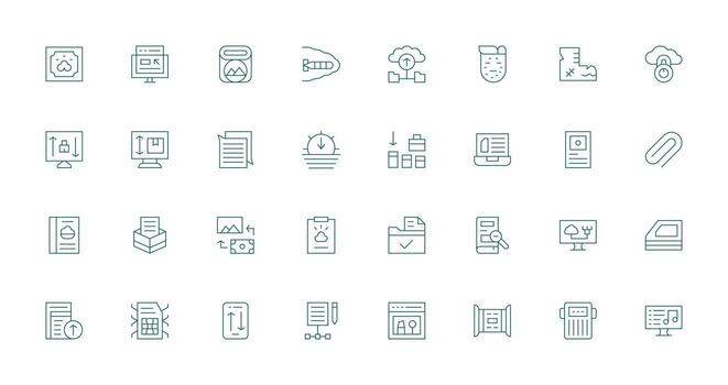 File Management Icon Collection with 32 Thin Line Designs Reusable Icon Set vector