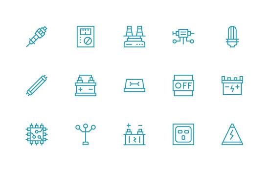 15 Regular Line Style Icons from Electrical Collection Flexible Icon System for Web Interfaces vector
