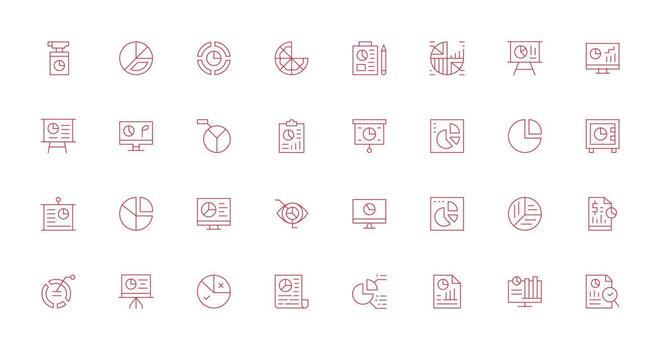Thin Line Style Pie Chart Icons with 32 Vectors Editable Icon Collection