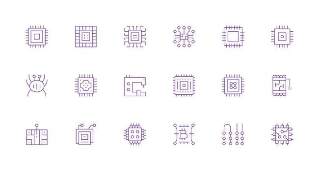 18 mínimo línea estilo íconos desde integrado circuito colección de uso múltiple icono diseño paquete vector