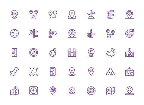 Map Set with 35 Regular Clean Line Icons Multi-Purpose Icon Set vector