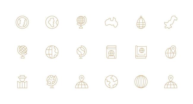World Map featuring 18 Icons in Minimal Line Design Flat Icon Set vector
