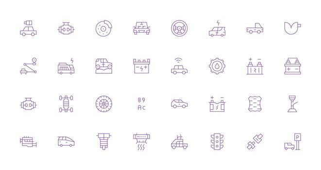 32 Thin Line Vectors for Automobile Theme Fully Editable Icon Set for Web