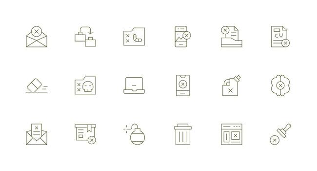 Eliminar diseño íconos presentando 18 en mínimo línea estilo tablero icono serie vector