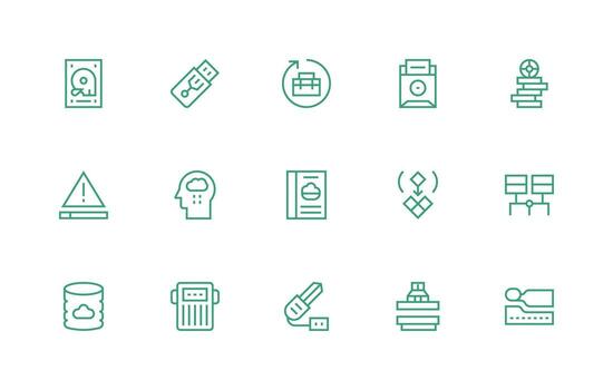 Data Backup Icon Set with 15 Regular Line Graphics Well-Structured Icons for Creative Use vector