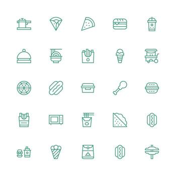 Fastfood Icon Set with 25 Medium Stroke Outline Graphics Balanced Icon Set for Functional Design vector