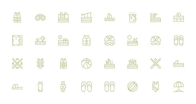 Thin Line Style Pool Icons with 32 Vectors Clear and Concise Icon Set Collection