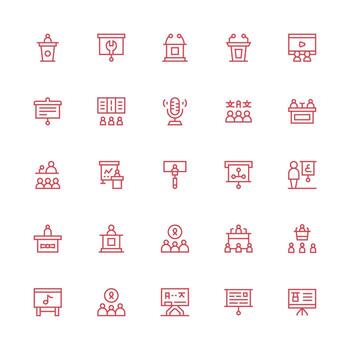 medio carrera contorno estilo conferencia íconos con 25 vectores usuario interfaz íconos para digital productos