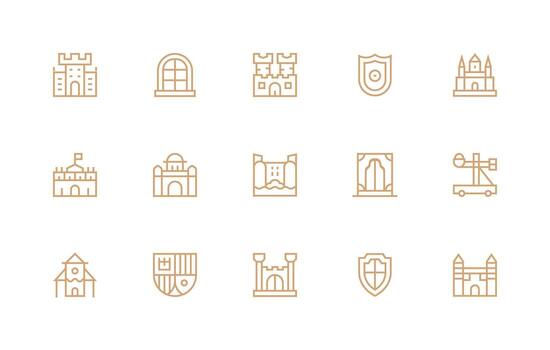 Castle Set with 15 Regular Line Icons Optimized Icon Pack for Digital Products vector