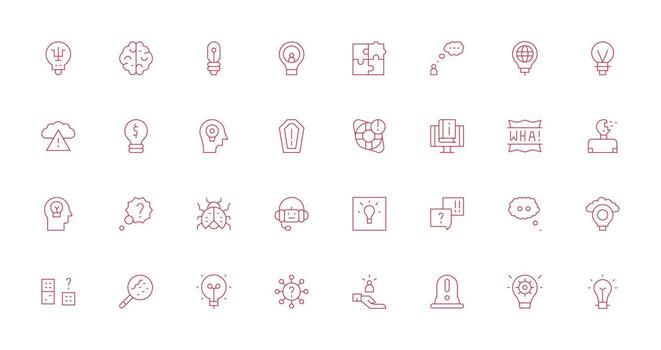32 Delgado línea íconos para problema resolviendo gráficos ligero icono serie para rápido prototipos vector