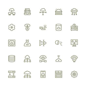 25 íconos para nube informática en medio carrera contorno formato contorno icono paquete vector
