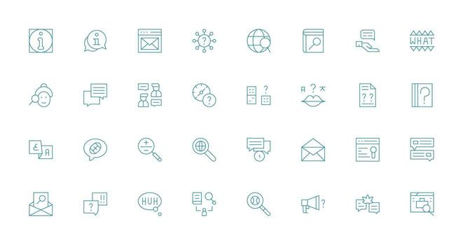 Query Icon Set with 32 Thin Line Graphics Glyph Icon Series vector
