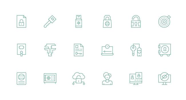 mínimo línea íconos desde contraseña conjunto con 18 vectores basado en temas icono paquete