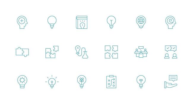 resolver problemas diseño íconos presentando 18 en mínimo línea estilo basado en temas icono paquete vector