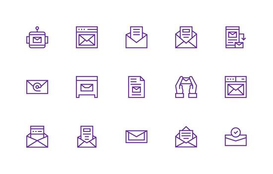15 regular línea íconos para electrónico correo gráficos de confianza íconos para todas interfaces vector