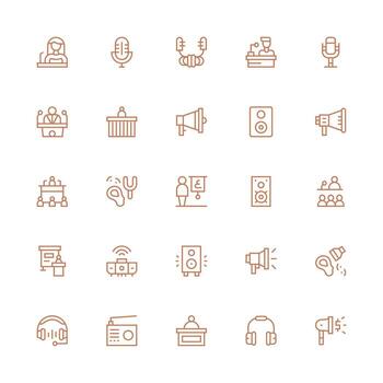 Medium Stroke Outline Style Speaker Icons with 25 Vectors Clear and Concise Icon Set Collection
