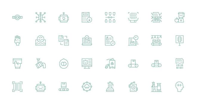 Procesando presentando 32 íconos en Delgado línea diseño usuario interfaz íconos para digital productos vector
