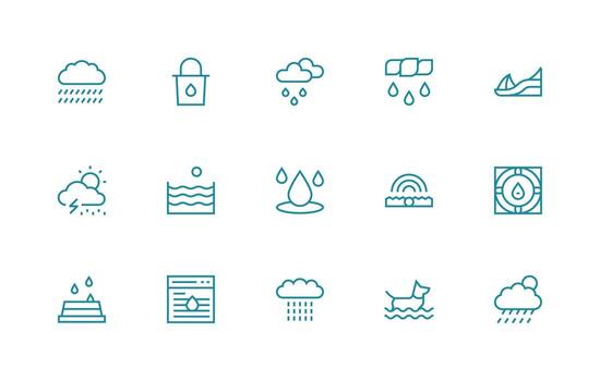 Wet Icon Set with 15 Regular Line Graphics Optimized Icon Pack for Digital Products vector