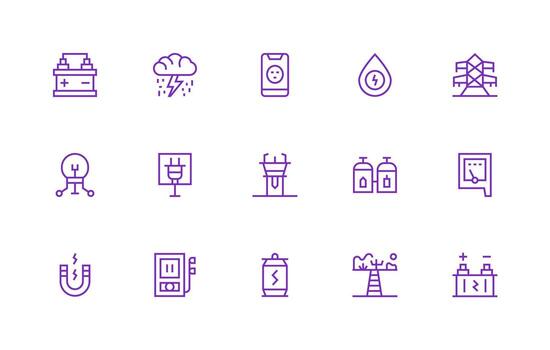 Electricity Icon Set with 15 Regular Line Graphics Compact Icon Pack vector