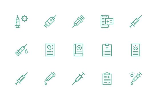 Immunization Design Icons featuring 15 in Regular Line Style High-Resolution Icons for Any Platform vector