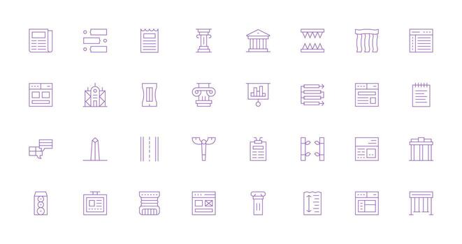 columna diseño íconos presentando 32 en Delgado línea estilo ligero icono serie para rápido prototipos vector