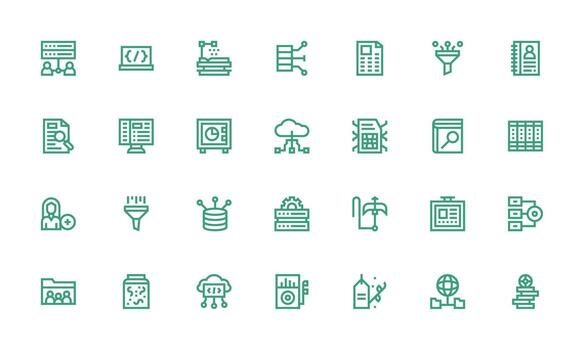 base de datos diseño íconos presentando 28 en negrita línea estilo de uso múltiple icono diseño paquete vector