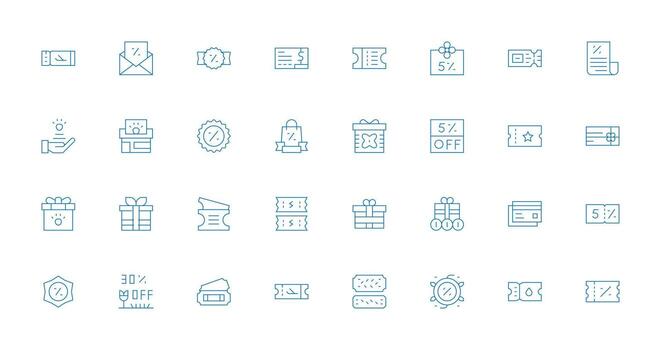 Voucher Icon Set with 32 Thin Line Graphics Icon Set for Web vector