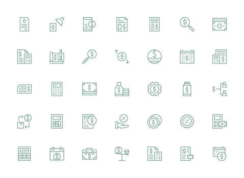 35 ligero línea íconos para costo gráficos ui y ux enfocado icono colección vector