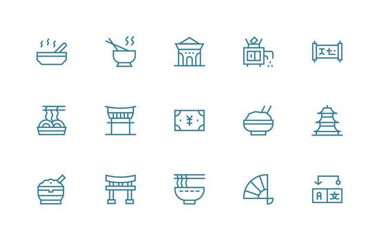 15 Regular Line Style Icons from Japanese Collection Web Icon Collection vector