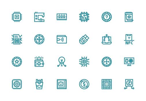 24 Thick Line Line Icons for Chip Graphics UI Icon Set vector