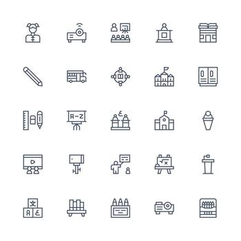 Classroom Design Icons featuring 25 in Medium Stroke Outline Style Smart Icon Collection vector