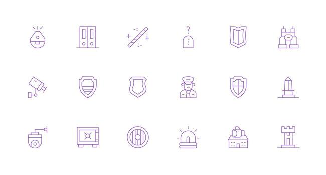 18 mínimo línea íconos para seguridad sistema gráficos ligero icono serie para rápido prototipos vector