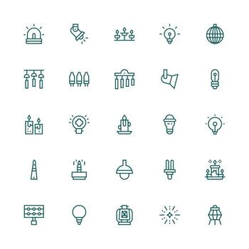 25 Icons for Illumination in Medium Stroke Outline Format Display Icon Pack vector