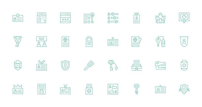 32 Delgado línea íconos para autorización gráficos de múltiples fines icono conjunto vector