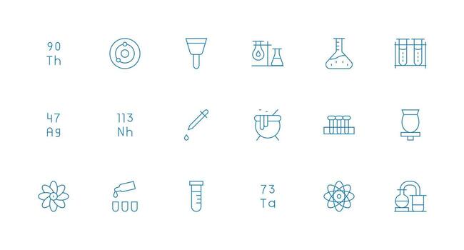 Chemistry Design Icons featuring 18 in Minimal Line Style Flexible Icon System for Web Interfaces vector