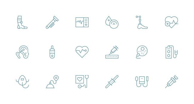 Medical Device Design Icons featuring 18 in Minimal Line Style Multi-Style Icon Collection vector