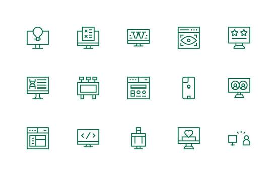 Screen Icon Collection with 15 Regular Line Designs Interface Icon Collection vector