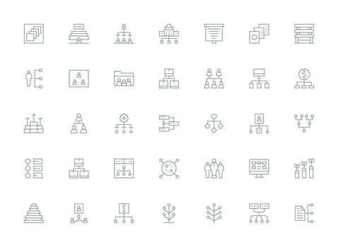 jerarquía conjunto con 35 ligero línea íconos reutilizable icono conjunto vector