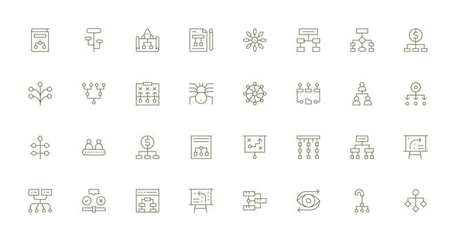 diagrama de flujo diseño íconos presentando 32 en Delgado línea estilo básico icono serie vector