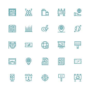 Medium Stroke Outline Icons from Marketing Set with 25 Vectors Balanced Icon Set for Functional Design