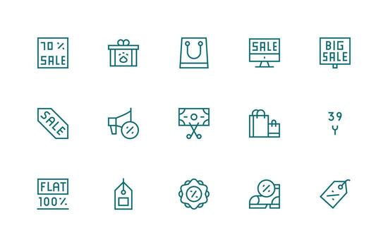 Discount Set with 15 Regular Line Icons Optimized Icon Pack for Digital Products vector