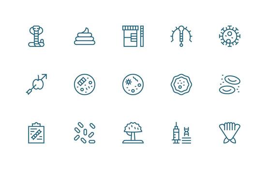 Regular Line Style Biological Icons with 15 Vectors Full Icon Library for UI Designers