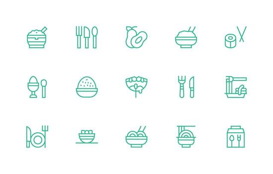Eating Design Icons featuring 15 in Regular Line Style Clear and Concise Icon Set Collection vector
